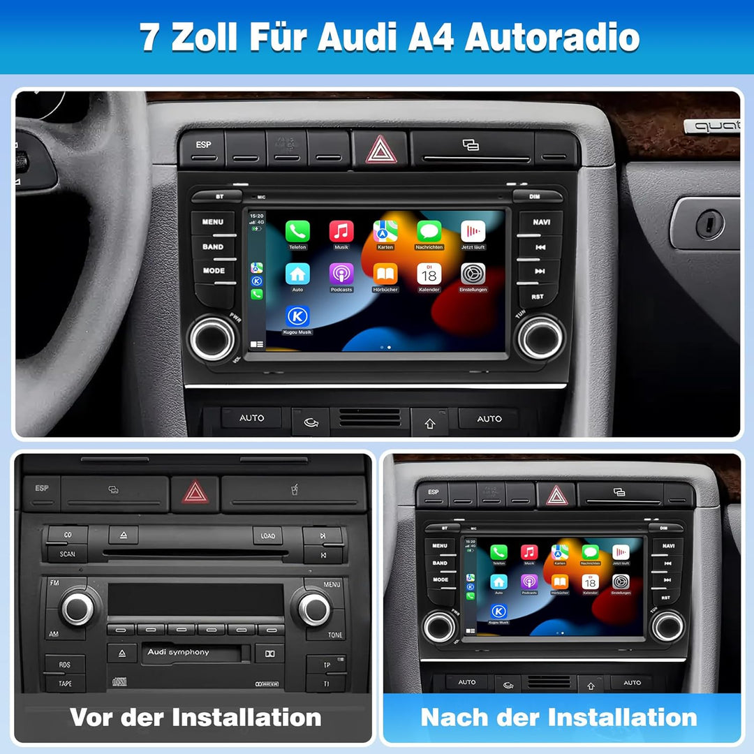 Bluetooth Radio für Audi A4/S4/RS4 B6/B7 2002-2008 mit CarPlay/Android Auto | Rückfahrkamera, GPS Na
