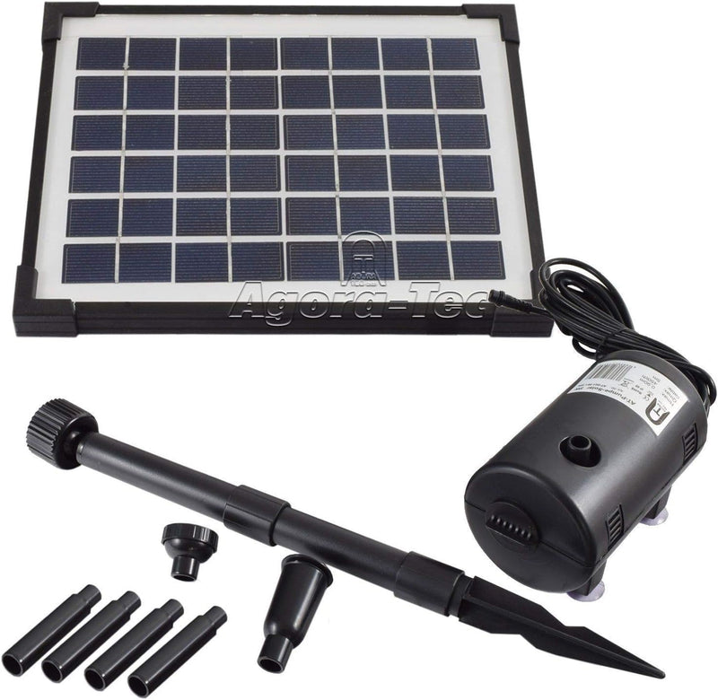 Agora-Tec® AT-5W Solar Teichpumpe 5 Watt Hmax.: 470l/h Fontainenhöhe: 0,65 m für Gartenteich oder Sp