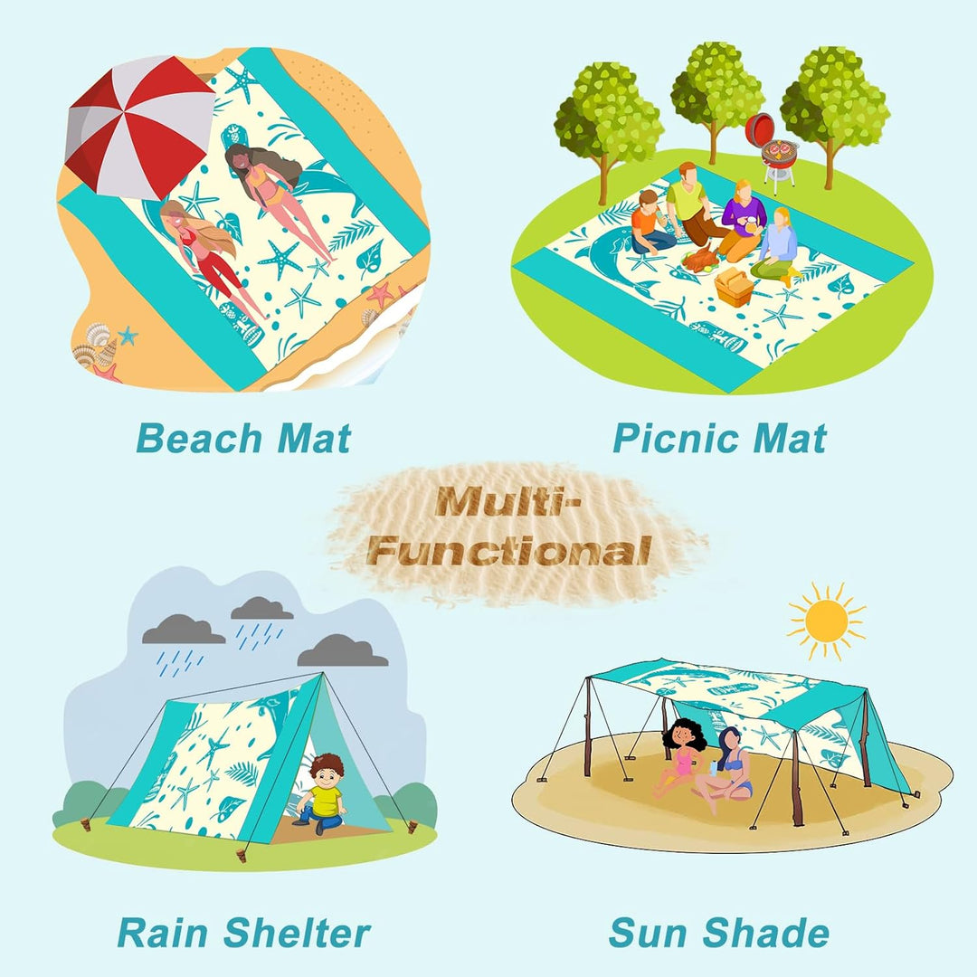 Picknickdecke sandfrei 280x300cm, Stranddecke wasserdicht 100% Nylon Material, Faltbar Strandmatte P