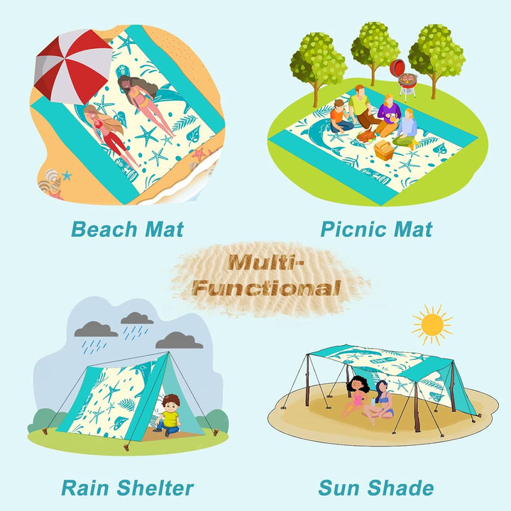 Picknickdecke sandfrei 280x300cm, Stranddecke wasserdicht 100% Nylon Material, Faltbar Strandmatte P