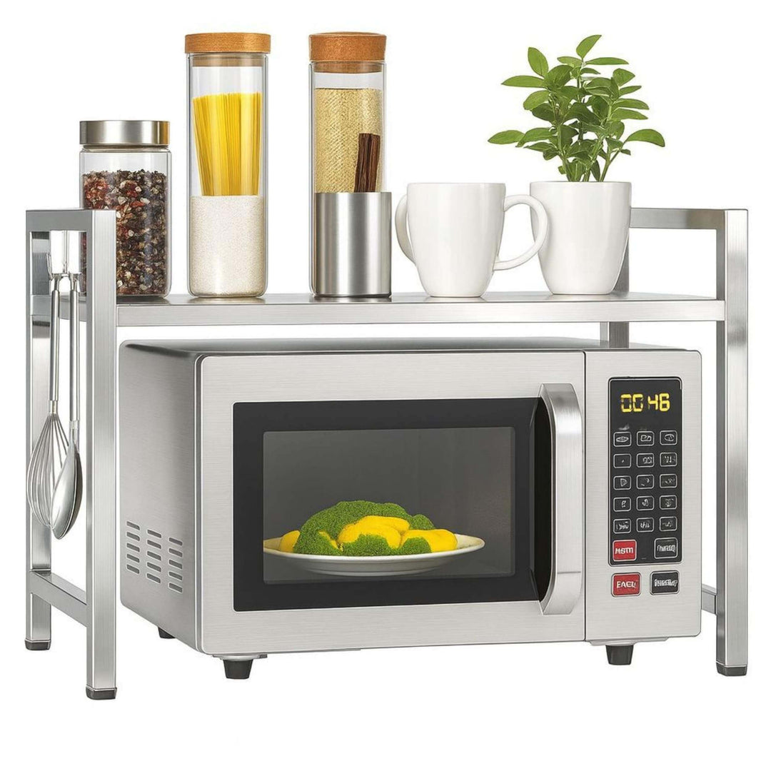 DanDiBo Verstellbares Mikrowellenregal Edelstahl 2 Stufig 40-64 cm Mikrowellen Regal 96685 Stehend M