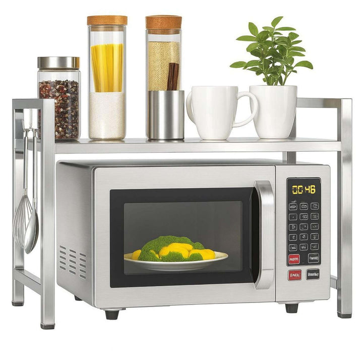 DanDiBo Verstellbares Mikrowellenregal Edelstahl 2 Stufig 40-64 cm Mikrowellen Regal 96685 Stehend M