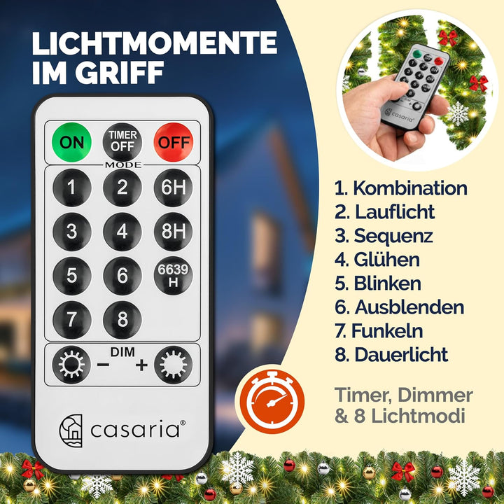 CASARIA® Weihnachtsgirlande Beleuchtet Deko Fernbedienung 2X 5m 80 LED Timer Dimmbar 7 Modi Aussen W