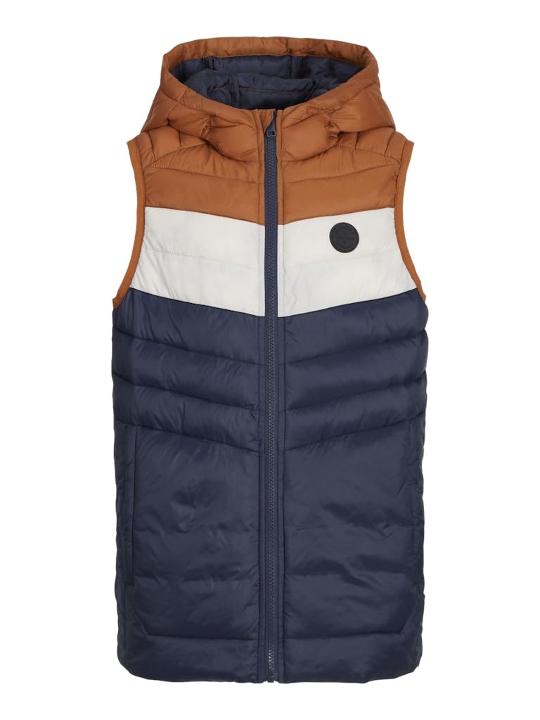 JACK&JONES JUNIOR Jungen Jjesprint Puffer Bodywarmer Hood Jnr Weste, Navy Blazer/Detail:mocha Bisque