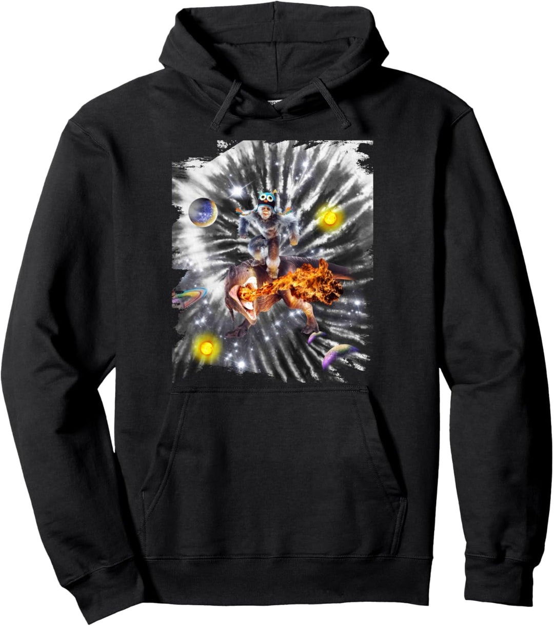 Tie Dye Space Bigfoot Yeti Riding Dinosaurier Pullover Hoodie