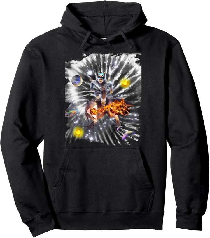 Tie Dye Space Bigfoot Yeti Riding Dinosaurier Pullover Hoodie