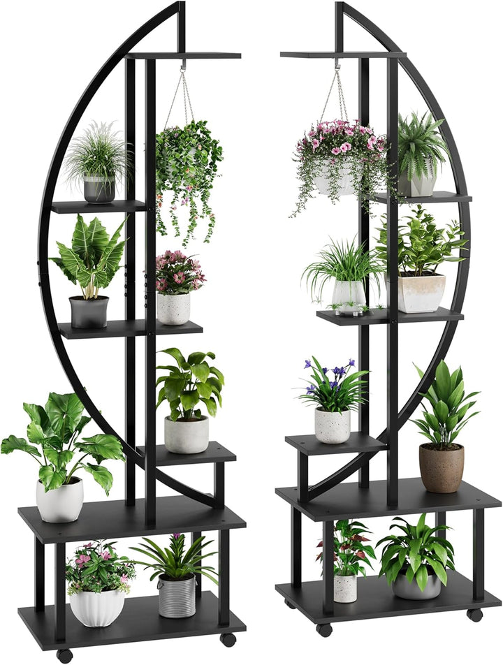 Garvee 5-Stufiger 176cm Pflanzenständer Mit Rädern - 2 Stück Blumenständer Metall Holz Pflanzenregal