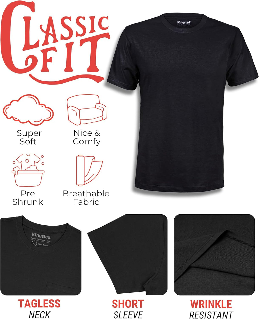 Kingsted Herren Klassische Einfarbige T-Shirt (4er Pack) L Black Pack, L Black Pack