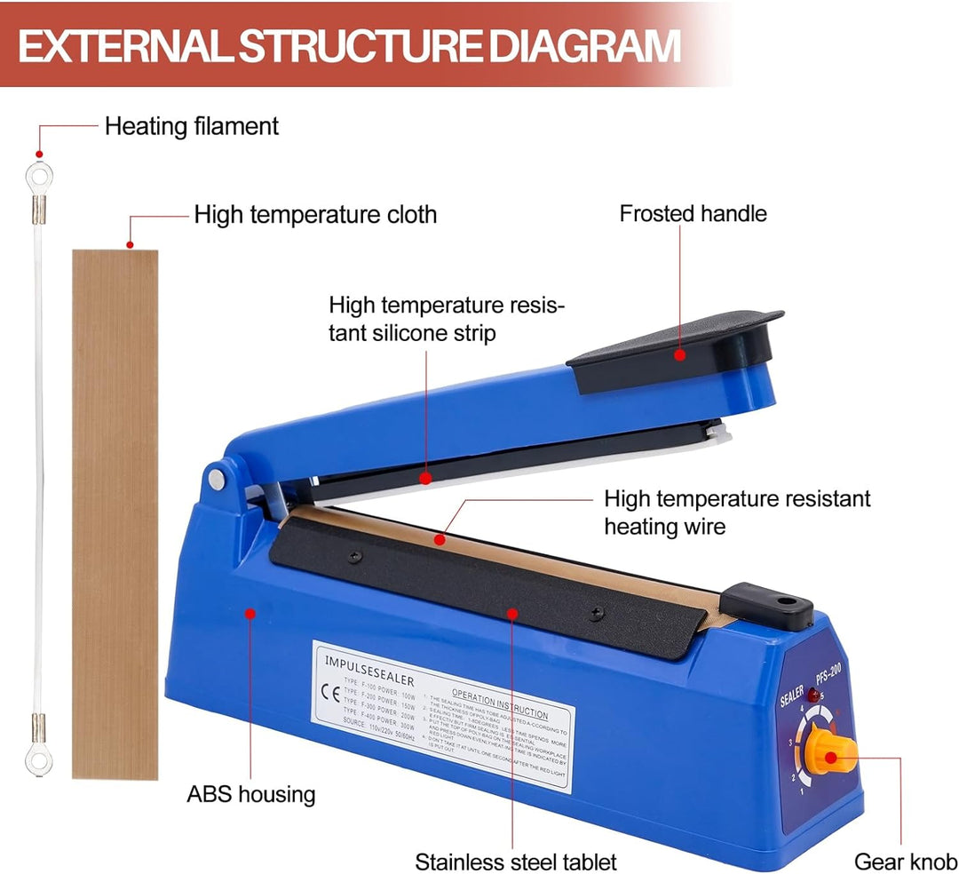 MOGOULUA 200 mm Heisssiegelgerät Folienschweissgerät Balkenschweissgerät Versiegelungsgerät Temperat