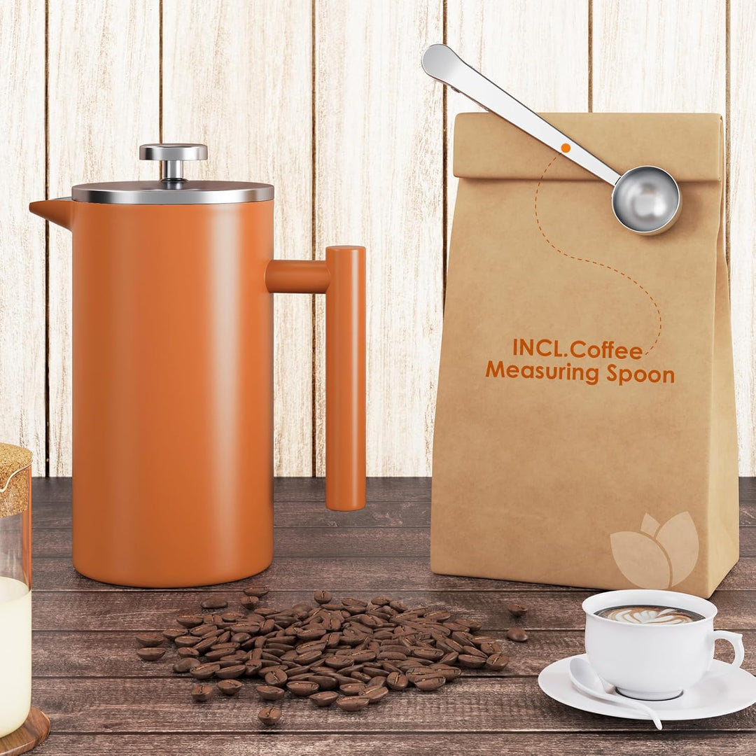 Enfmay French Press, Edelstahl Kaffeebereiter French Press 1L mit 4-Lagigem Filtersystem, Doppelwand