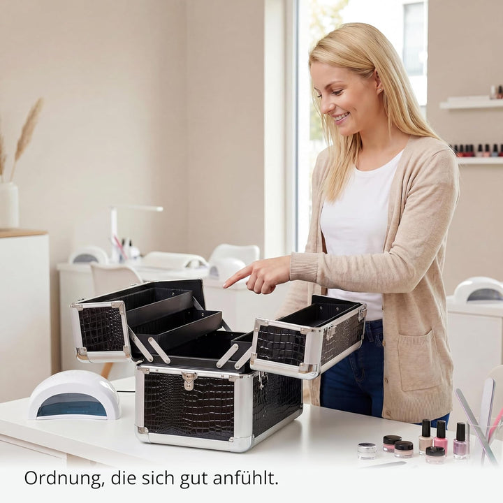 NAILS FACTORY | N&BF Kleiner Profi Kosmetikkoffer in Schwarz | Robust Dank ABS Kunststoff & hochwert
