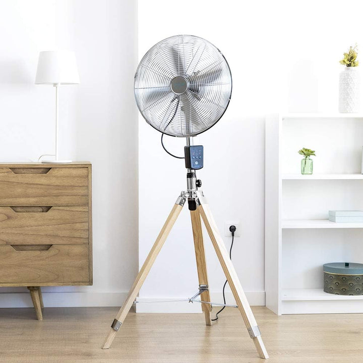 Cecotec Stativlüfter EnergySilence 1200 Woody. 80 W, 3 12-Zoll-Klingen, 30 cm Durchmesser, Kupfermot