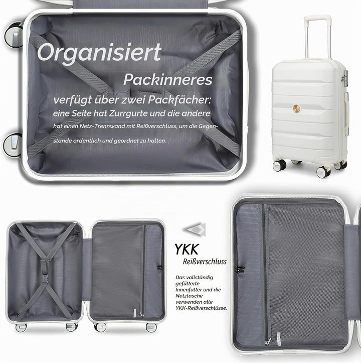 Hartschalenkoffer Set 4 Teilig S/M/L/XL Rollkoffer Handgepäck 100% PP Reisekoffer mit 360°Doppel Zwi