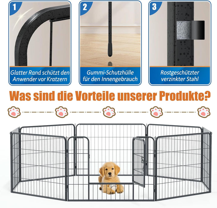Qianruida Welpenauslauf 60 cm Hoch Welpenlaufstall Für drinnen und draussen Hundelaufstall Metall Za