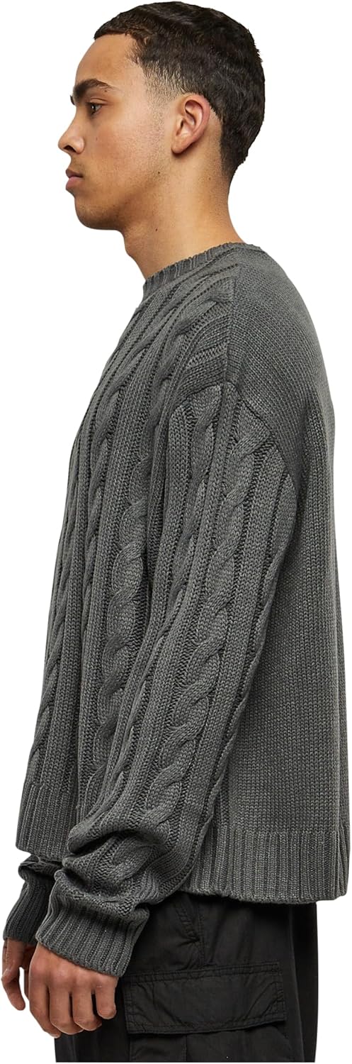 Urban Classics Boxy Sweater, legerer einfarbiger oversize Männer Strickpullover mit Zopfmuster, erhä