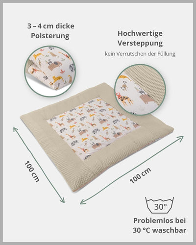 ULLENBOOM® Baby Krabbeldecke 100x100 cm gepolstert - Sand-Savanne (Made in EU) - Krabbeldecke für Ba