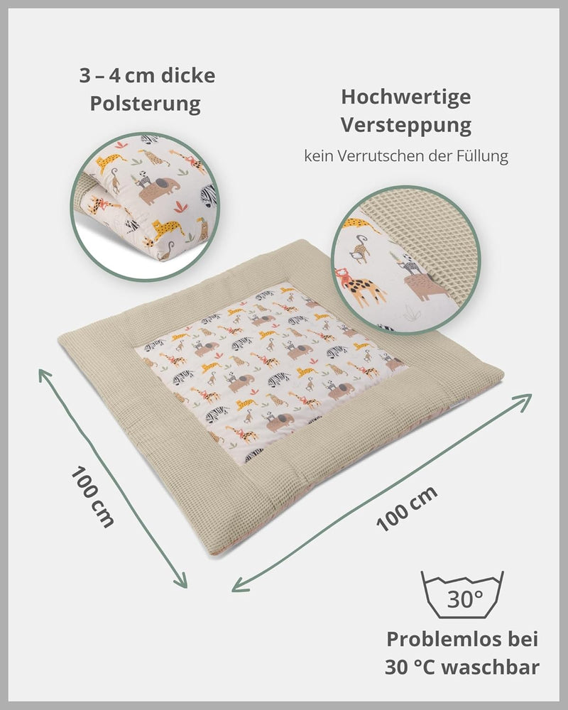 ULLENBOOM® Baby Krabbeldecke 100x100 cm gepolstert - Sand-Savanne (Made in EU) - Krabbeldecke für Ba