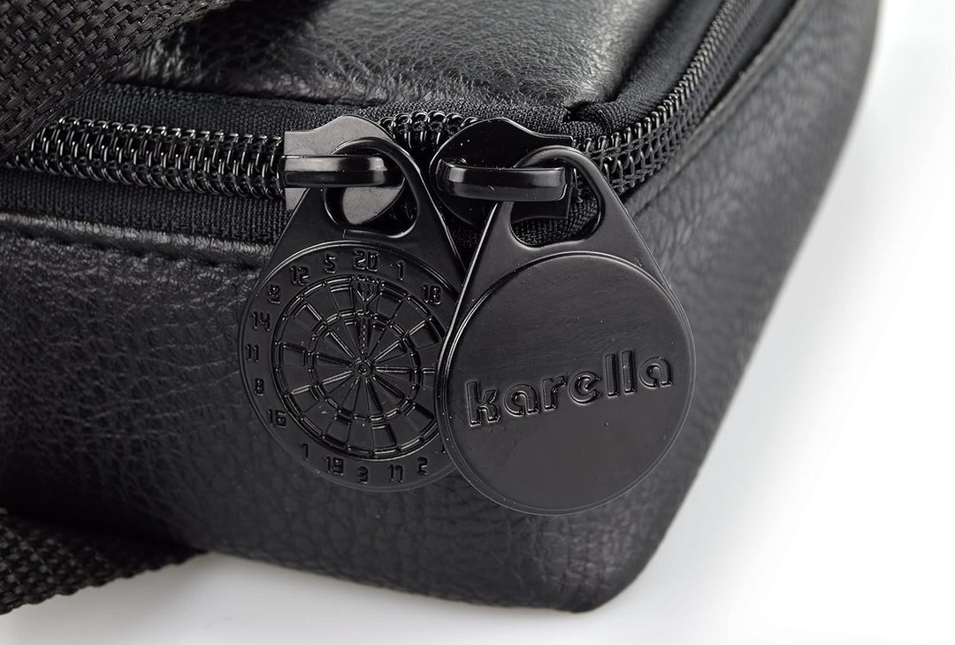 Karella Darttasche Master PAK,Lederoptik, schwarz, perfekte Aufbewahrung für bis 3 Set Darts und vie