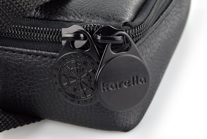 Karella Darttasche Master PAK,Lederoptik, schwarz, perfekte Aufbewahrung für bis 3 Set Darts und vie