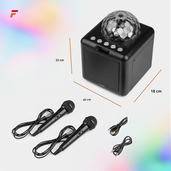 Fenton KAR15B Mobile Karaoke Maschine Kinder mit 2 Mikrofonen, Bluetooth, Akku, LED-Lichteffekte, Ec