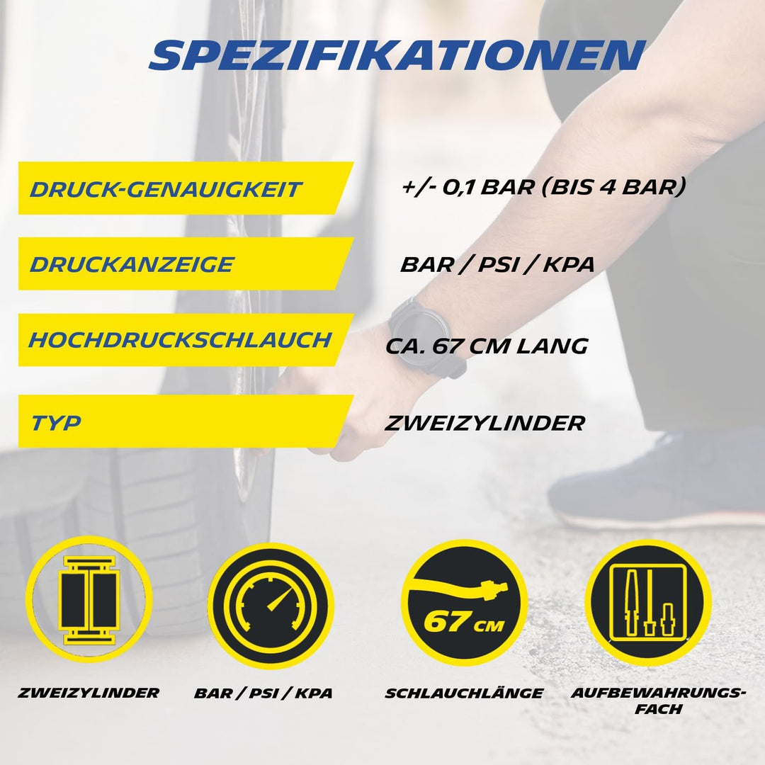 MICHELIN Doppelzylinder-Fussluftpumpe Analog, Schwarz