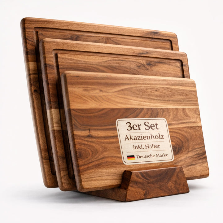 Schneidebrett Holz Set (3er) aus Akazienholz (40x33 / 35x28 / 28x20 cm) - Schneidebretter für die Kü