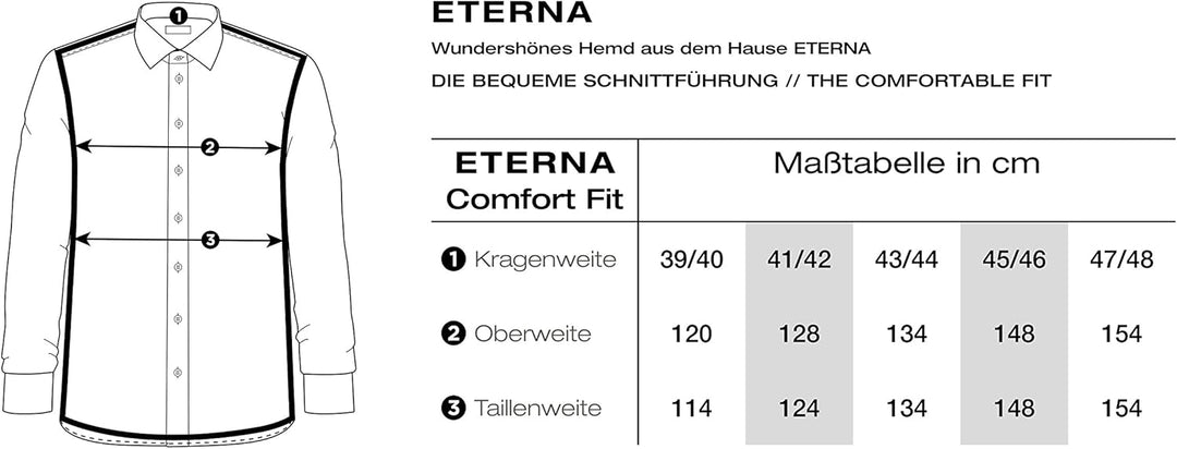 ETERNA Comfort Fit Hemd Business-Hemd Männer Baumwolle Langarm-Hemd Anzughemd Kent-Kragen bügelfrei