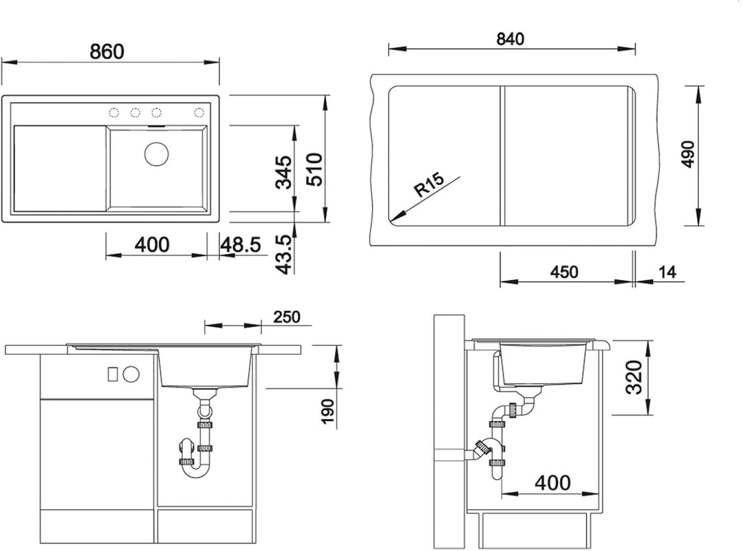 BLANCO ZENAR 45 S | SILGRANIT vulkangrau | Einbauart: Einbau von Oben | Hauptbecken rechts | mit Abl