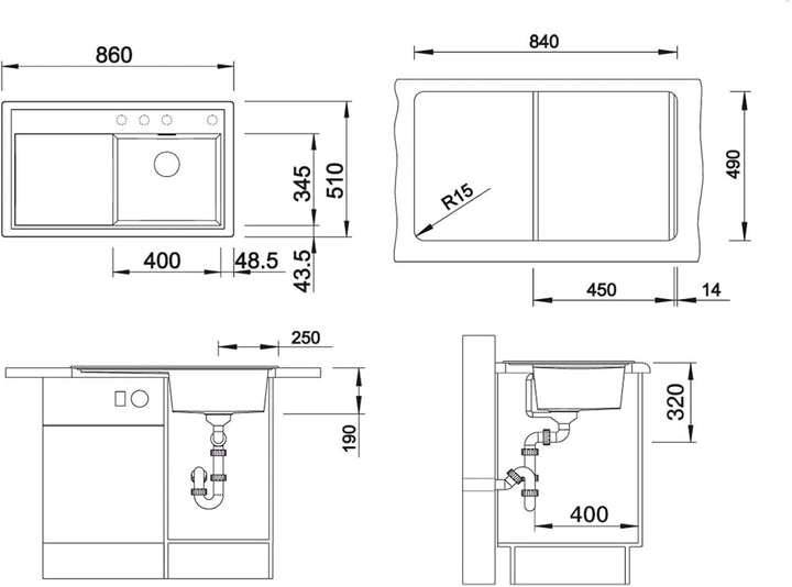 BLANCO ZENAR 45 S | SILGRANIT vulkangrau | Einbauart: Einbau von Oben | Hauptbecken rechts | mit Abl