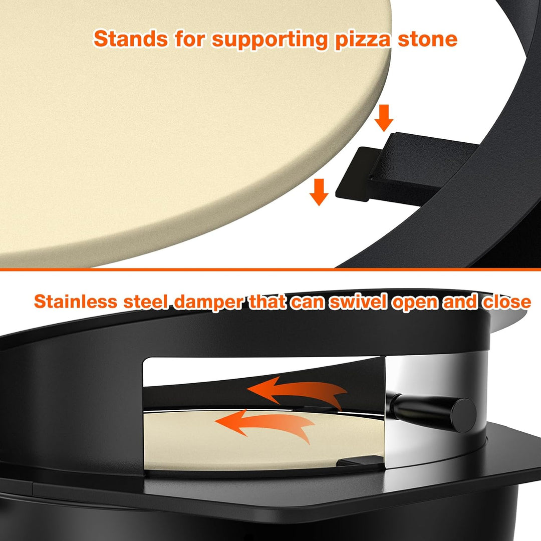onlyfire PizzaRing Rotisserie Set für Weber 57 cm Kettle Holzkohlegrill, Grillspiess Set Drehspiess