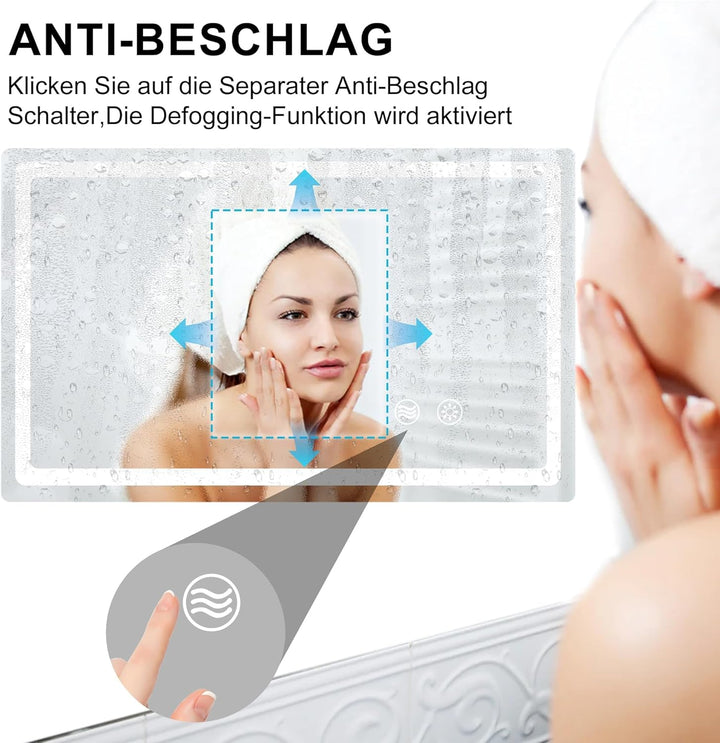 LED Badspiegel mit Beleuchtung 40x60cm, Wandspiegel für das Badezimmer mit Stecker, Touch-Schalter u