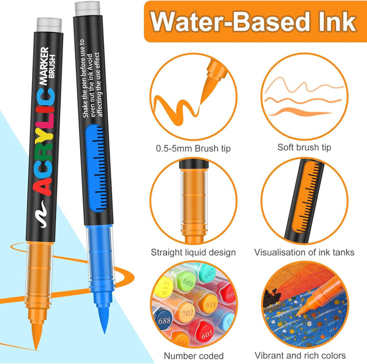 Efimeso 360 Farben Acrylstifte für Steine Wasserfest,Pinselmalstifte auf Wasserbasis Acrylic Paint M
