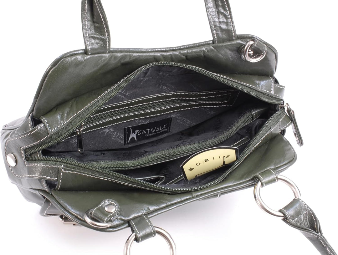 Catwalk Collection Handbags - Damen Leder Henkeltasche - Umhängetasche/Handtasche Mittelgross - Vers