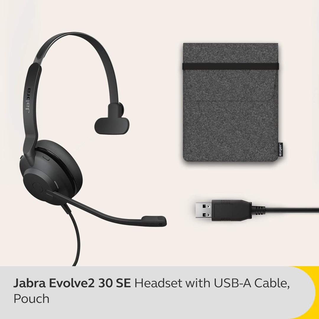 Jabra Evolve2 30 SE - Kabelgebundenes Mono-Headset mit Geräuschunterdrückung und 2-Mikrofon-Technolo