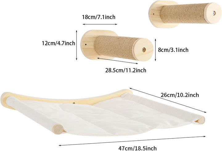 Kletterwand Katzen 3er-Set 2 Katzentreppen und Katzenhängematte Wand Katzenmöbel mit Schlafplatz für