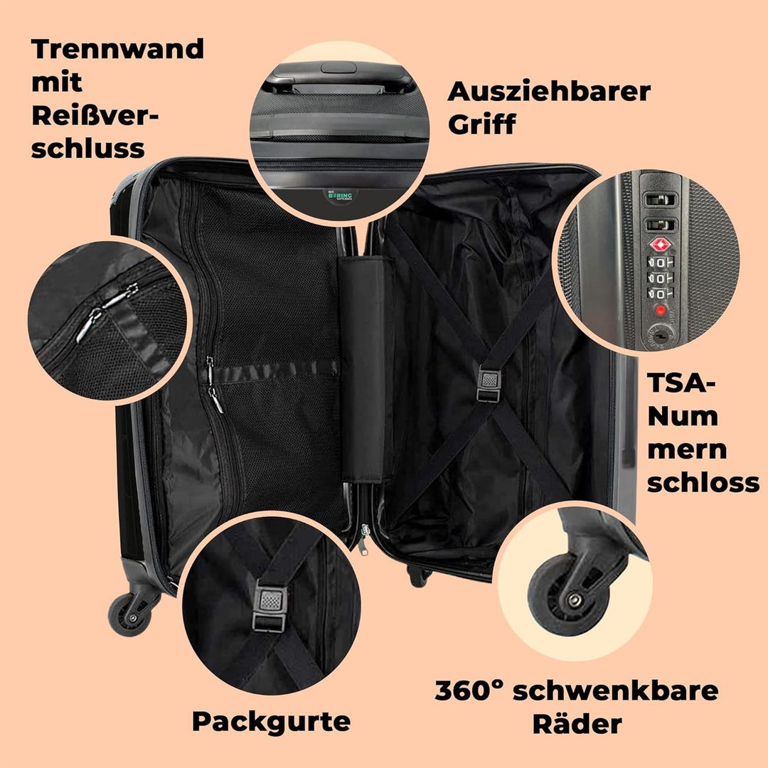 Koffer gross Trolley Rollkoffer Reisekoffer mit 4 Rollen Fotokoffer - Wohnwagen - 'Happy Camper' - S