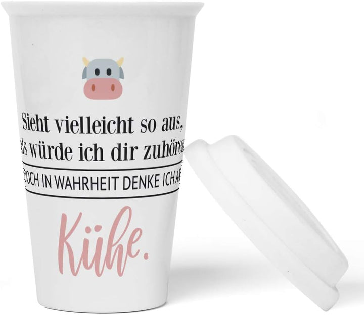 JUNIWORDS To-Go Becher mit Deckel, Sieht vielleicht so aus, als würde ich dir zuhören. Doch in Wahrh