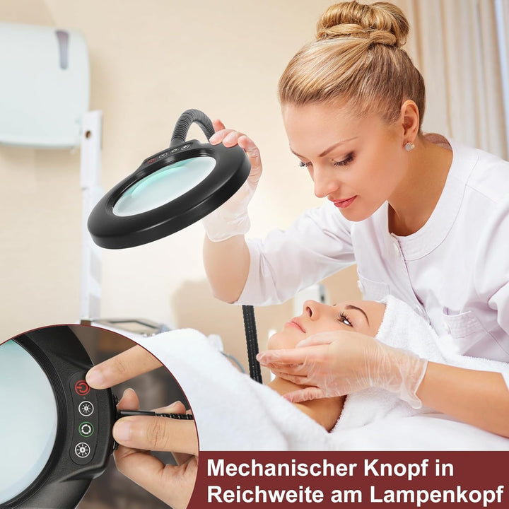 Veemagni 10X Echte Glaslinsen Lupe mit Licht und Ständer, 24" Flexible Schwanenhals-Lupe Stehlampe,