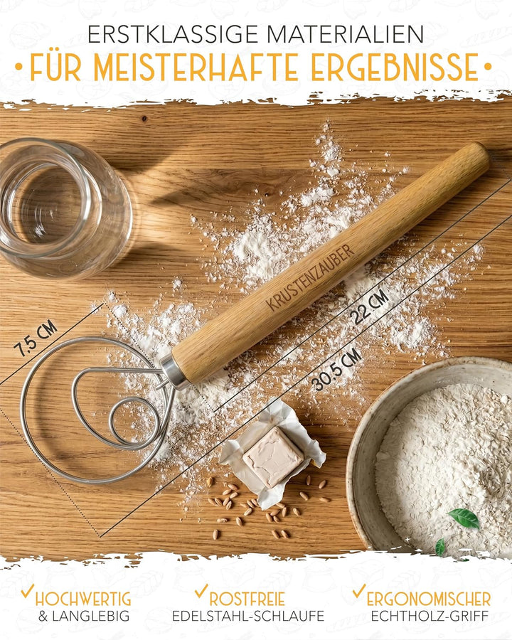 KRUSTENZAUBER Dänischer Schneebesen & Bäckermesser 2er Set [inkl. 20 Rasierklingen] - Teigbesen, Dan