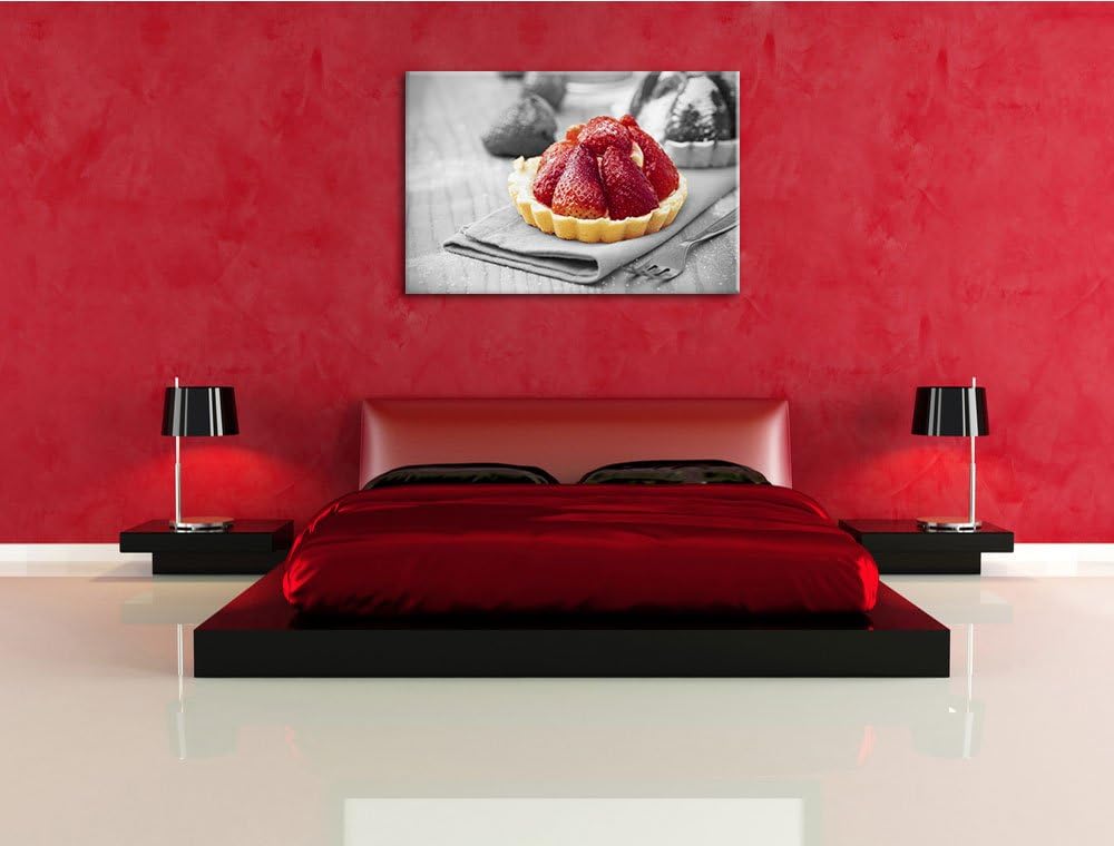 Süsses Erdbeertörtchen schwarz/weiss Format: 100x70 cm auf Leinwand, XXL riesige Bilder fertig gerah