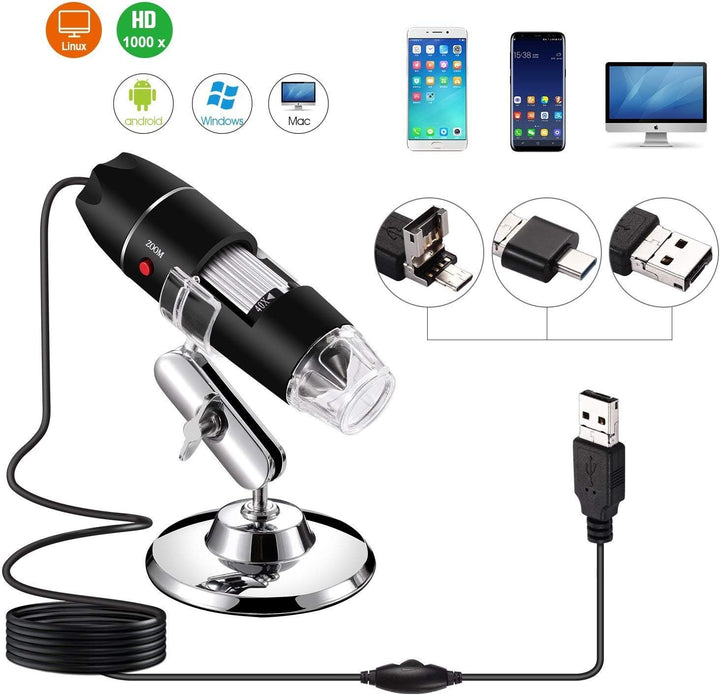 Jiusion 40-1000x Vergrösserung Endoskop, 8 LED USB 2.0 Digital Mikroskop, Mini Kamera mit OTG Adapte
