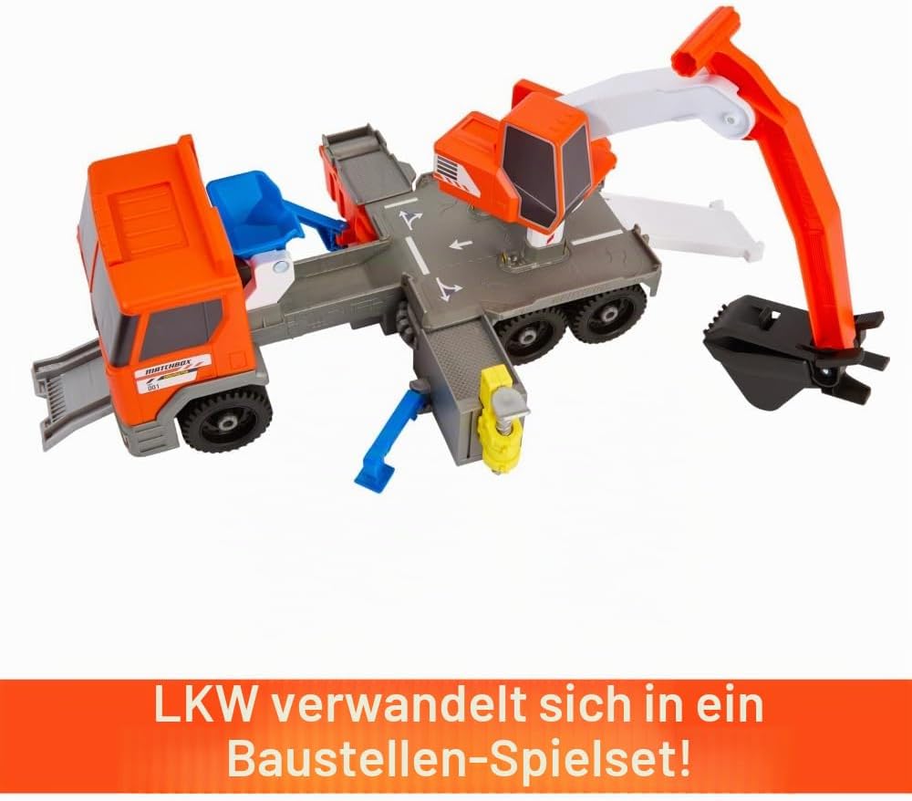 MATCHBOX Action Drivers Transforming Excavator - Spielzeug-Baulastwagen mit Bohrstation, Kran und Fe