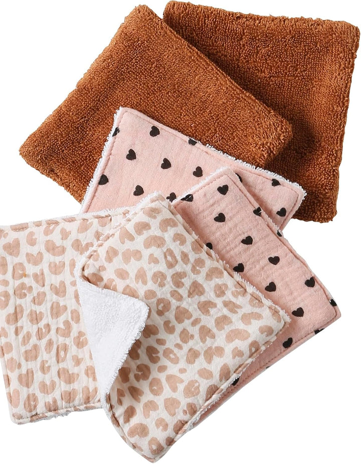 VERTBAUDET 6er-Pack wiederverwendbare Baby-Feuchttücher pack braun/leoprint/herzen