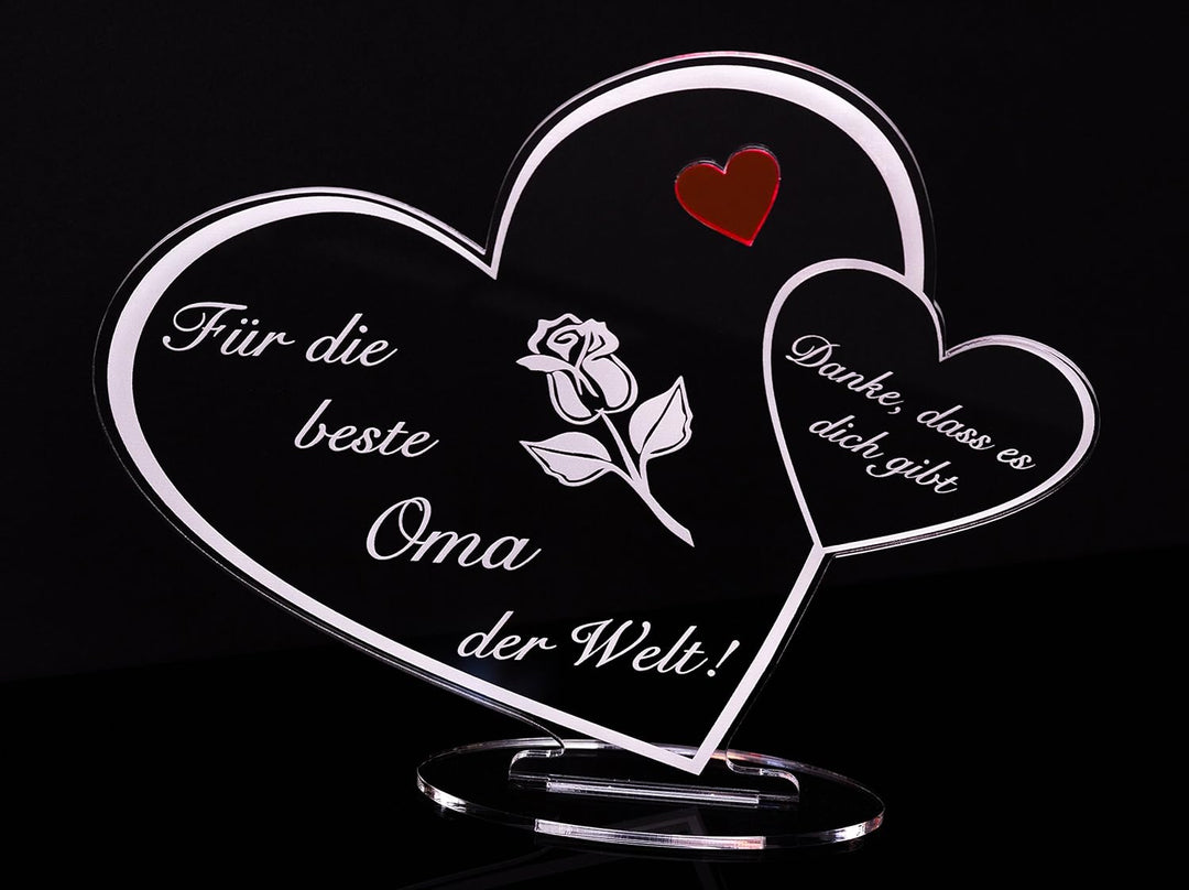 Acryl Schild in Herz Form Für die Beste Oma der Welt die perfekte Geschenkidee, mit Lasergravur, Ges