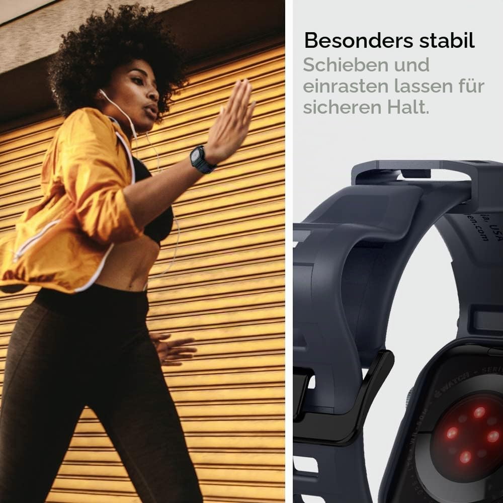 Spigen Rugged Armor Pro Hülle mit Band für Apple Watch 45/44mm | TPU-Unibody-Hülle mit Armband, Carb