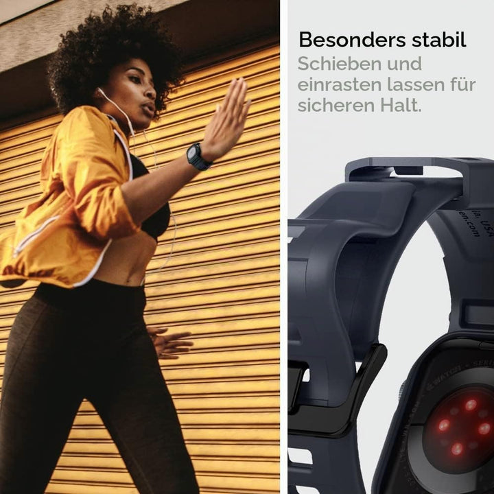 Spigen Rugged Armor Pro Hülle mit Band für Apple Watch 45/44mm | TPU-Unibody-Hülle mit Armband, Carb