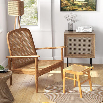 RELAX4LIFE Sitzhocker, Hocker aus Bambus, Schminkhocker mit Rattan-Oberfläche & rutschfeste Füssen,