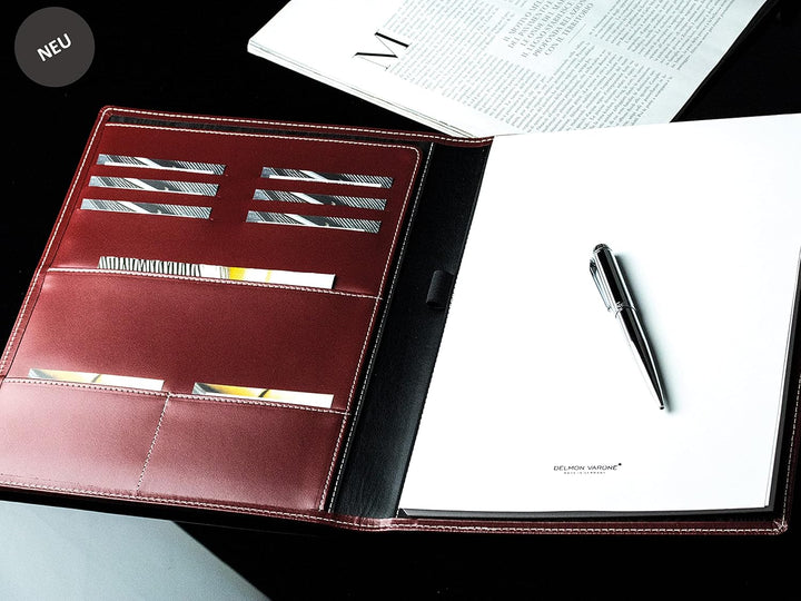 DELMON VARONE - Personalisierbare Schreibmappe DIN A4 aus Cambridge Top Grain Leder rot, Organizer K