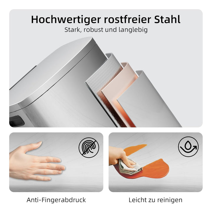 KSSKSS Mülleimer Küche, 50 Liter Edelstahl Abfalleimer, 50L Treteimer mit sanft schliessendem Deckel