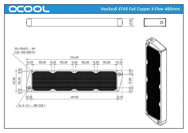 Alphacool 14236 NexXxoS XT45 Full Copper X-Flow 480mm Radiator Wasserkühlung Radiatoren